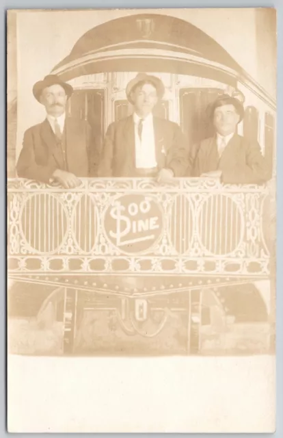 Minneapolis~Trio of Men w/Hats on Soo Line Railroad Caboose~Studio RPPC 1910 PC