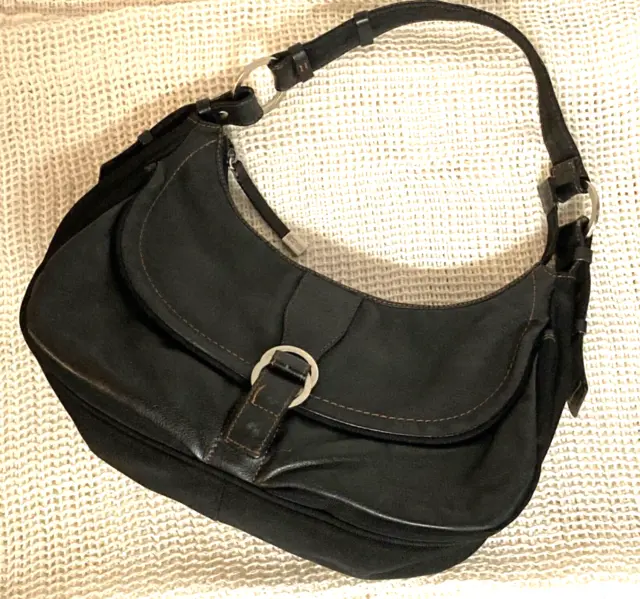 KENNETH COLE REACTION Black Genuine Leather Med Hobo Shoulder BAG Handbag