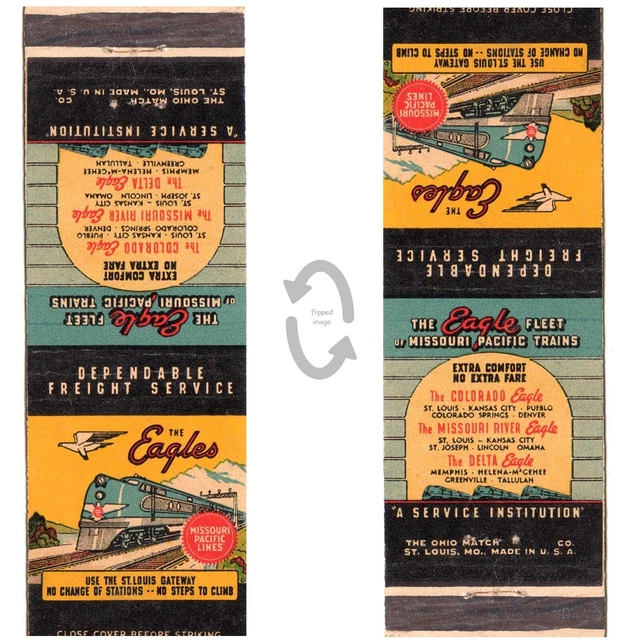 Vintage Matchbook Cover Missouri Pacific Railroad Eagle Fleet 1940s train