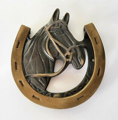 Hand Cast Solid Brass Horse Head Horseshoe Shoe Door Knocker