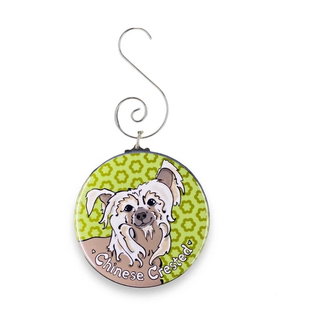 Retro Chinese Crested Mini Ornament Holiday Dog Decor Handmade Portrait Gift
