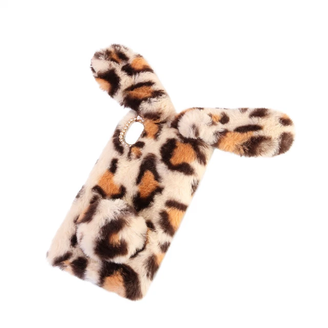 Peluche Lapin Cas De Téléphone De Mode Strass Hiver Garder Chaud 4