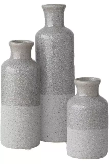 Ceramic Vase Set of 3, Grey Modern Flower Vases for Living Room Home Coffee Tabl