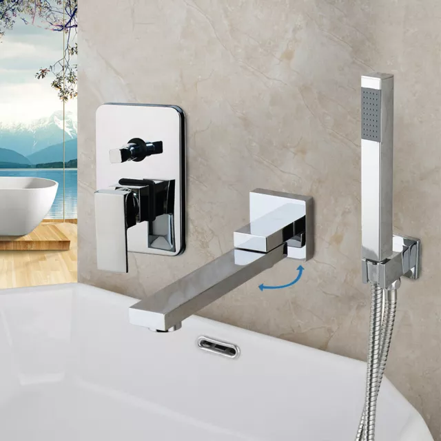 Chrome Spout Bathroom Tub Wall Mount Faucet +Hand Spray Mixer Shower Taps