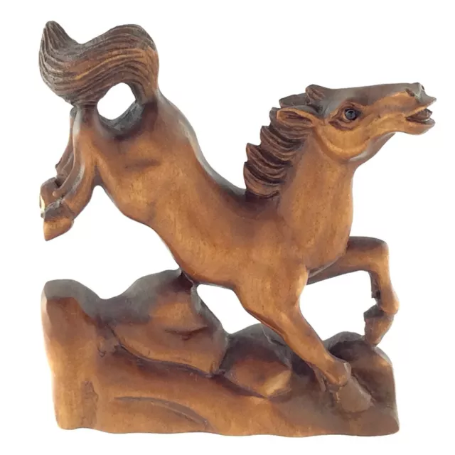 Hand Carved Fruit Wood Polished Horse Animal Figure Small Oriental Figurine M529