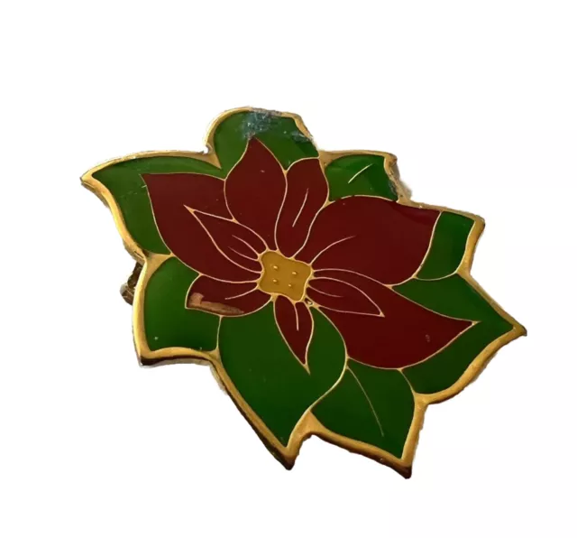 Poinsettia Christmas Lapel 1” Pin Enamel Metal vintage Ooh La La