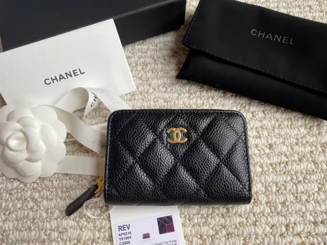 CHANEL WALLET 23P classic Caviar Leather Zip Coin Purse Card Holder black  gold $999.00 - PicClick