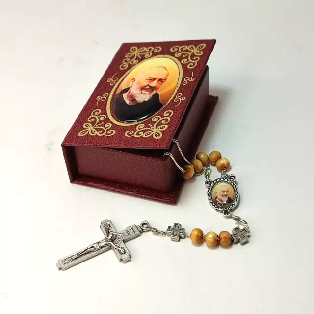 Set Rosario Padre Pio con oro a caldo Corona 50 Grani Mobili in Legno con Icona