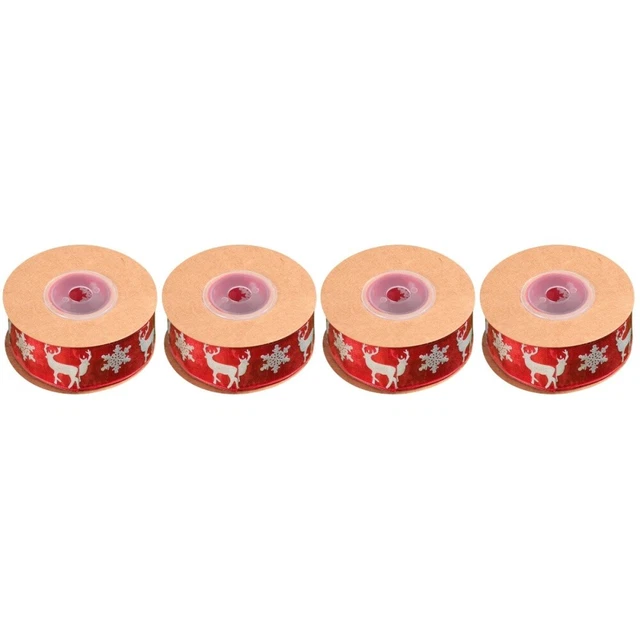 4 Pcs Plaid Ribbons Crafts Christmas Printed Snowflake Deer Twine