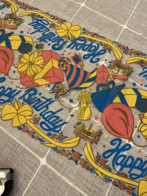 VINTAGE 18x72 PLASTIC FABULOUS HAPPY BIRTHDAY PARTY HATS TABLE RUNNER BALLOONS