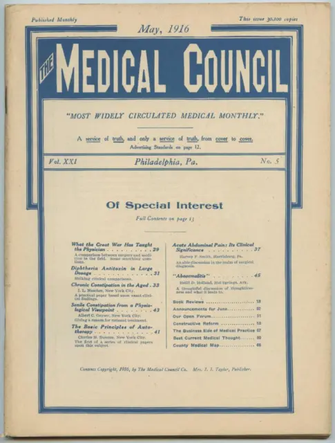 May 1916 Philadelphia Medical Council Journal Medicine Doctors Trade Magazine