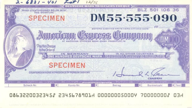 American Express Co. - Specimen Travelers Cheque/Check - Specimen Stocks & Bonds