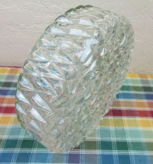 Vtg. Depression 10" Round Drum Flush Mount Clear Glass Ceiling Lamp Globe Shade
