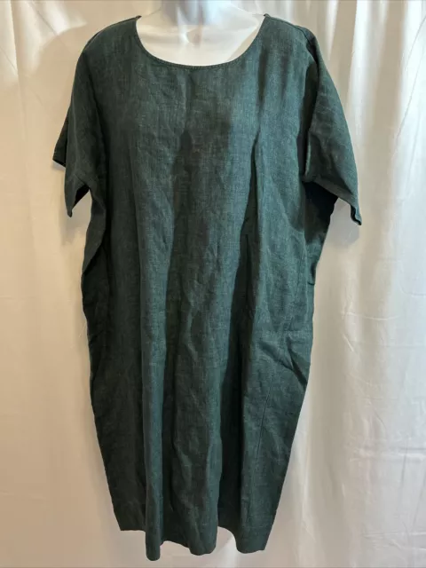 EILEEN FISHER Washed ORGANIC LINEN Aegean Delave Dress Large $248