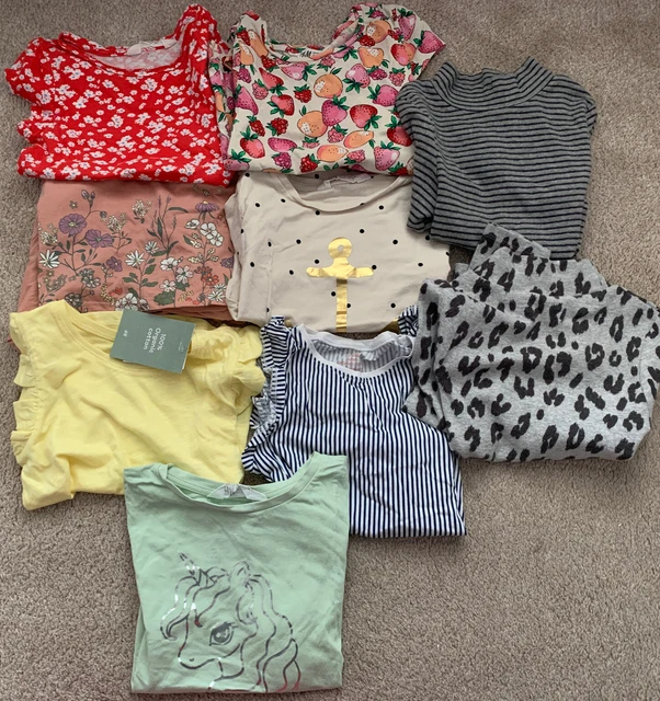 Bundle of 9 Girls Tops - 7 Short Sleeve Tops & 2 Long Sleeve High Neck Tops