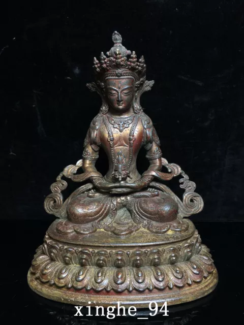 8.7" Chinese dynasty Temple Tibetan Buddhism bronze gilt Longevity Buddha Statue