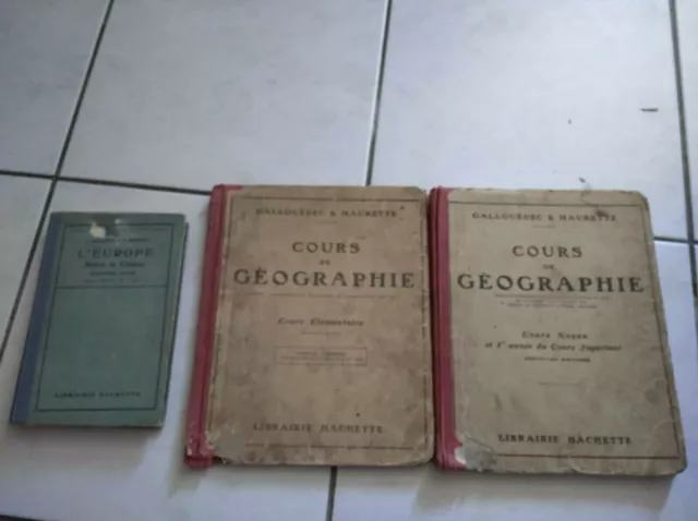 3 ancien livres scolaire Cours de GéOGRAPHIE illus 1924/26 GALLOUéDEC & MAURETTE