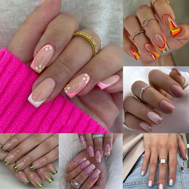 Long Square Fake Nials Flowers Wavy Press on Nails Fashion False Nails  DIY