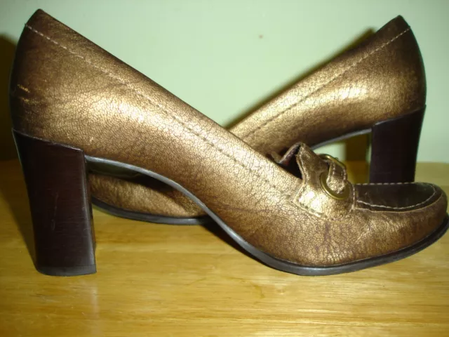 Women's Franco Sarto Leather Block Heeled Shoes S Size 7M Gold