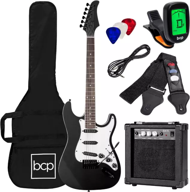 39In Full Size Beginner Electric Guitar Starter Kit W/Case, Strap, 10W Amp, Stri