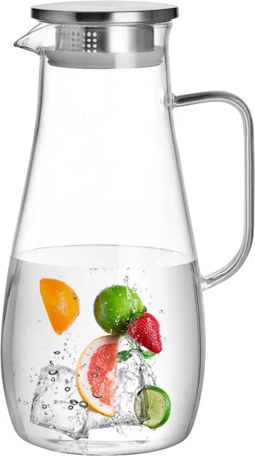 68Oz/2000Ml Glass Pitcher Water Carafe Jug with Stainless Steel Lid,Borosilicate