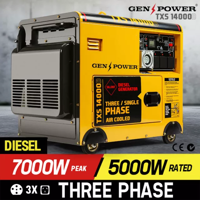 GENPOWER Diesel Generator 3 Three Single Phase Max 7kW Rated 5kW 420cc