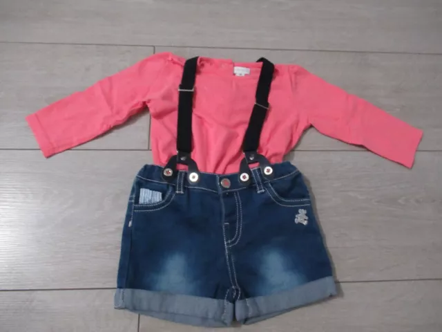 tee-shirt rose + short à brettelles en jean lulu castagnette 18 mois