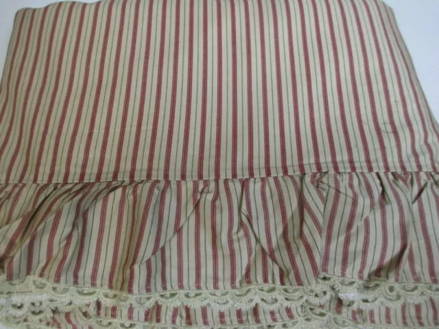 Ralph Lauren Grosvenor Square Red Tan Stripe Ruffle Queen Flat Sheet (Irregular)