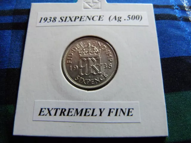 EXTREMELY FINE? 1938 SIXPENCE (Silver .500)  George VI pre 1947