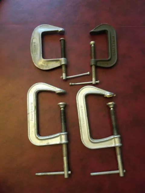 Vintage C-Clamps Lot of 4 Tools Sizes 3" & 3.5" (Craftsman, Globemaster)