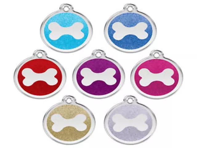 RED DINGO GLITTER ENGRAVED DOG / CAT IDENTITY TAGS Sparkly ID Tag - BONE Logo