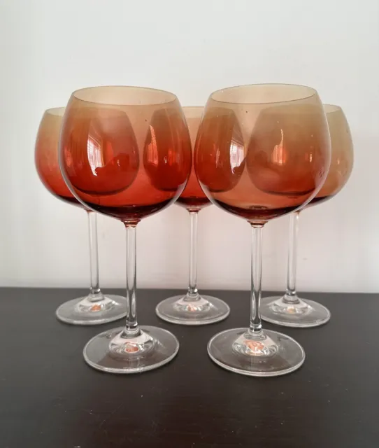 Vintage Wine Glasses Red Long Stem Cocktail Retro Set x5