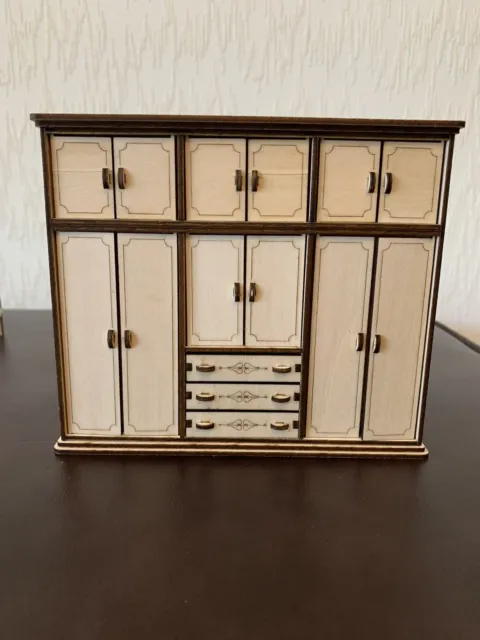 Beautiful, Wooden Dolls House Triple Wardrobe And Set Of Drawers.