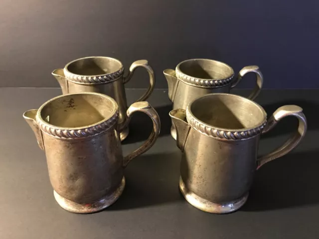 Set of 4 Old Vintage Grand Silver Co. WEAR-BRITE Nickel Silver Small Pitchers F6