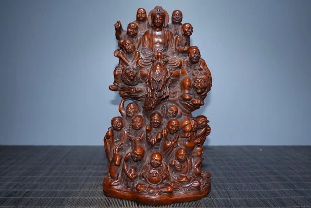 7.8“ Old China Handmade exquisite Boxwood Eighteen Arhats decorations statue