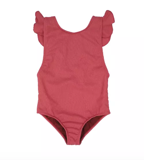 Sarah Jane - Rusty Ruffles Swimsuit-Ribbed (Rust) 6Mths - 3Yrs - Clearance Sale