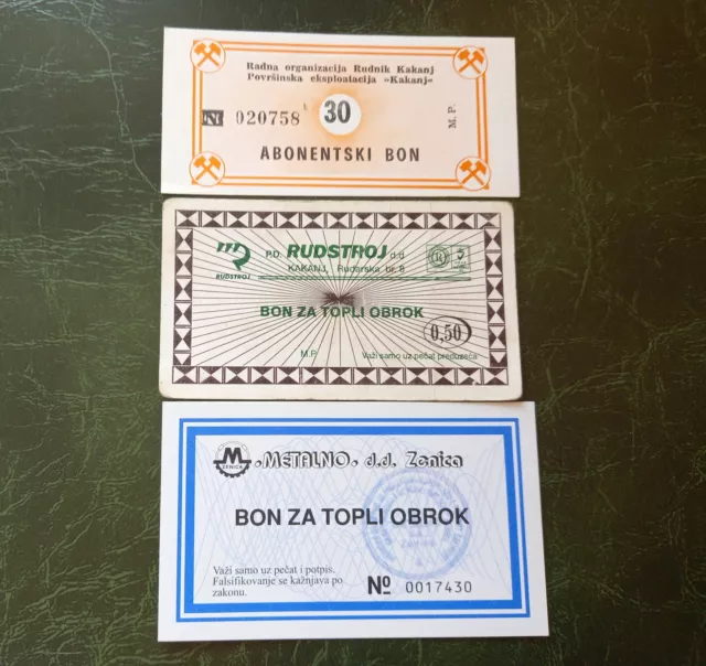 BOSNIEN & HERZEGOWINA Local Money Food Bons (1997) 3 Stk