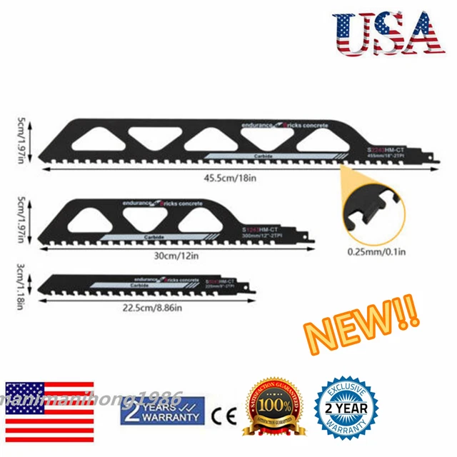 3* Carbide Reciprocating Saw Blade Saber Saw Masonry Cement Brick Black Durable