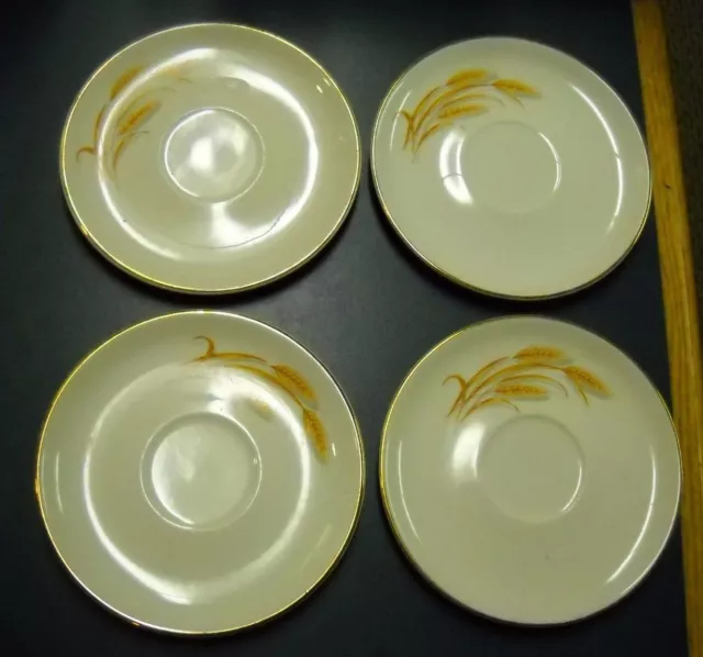 Vtg 4 Homer Laughlin 6" Saucer Plates Golden Wheat China 22 K Gold Usa
