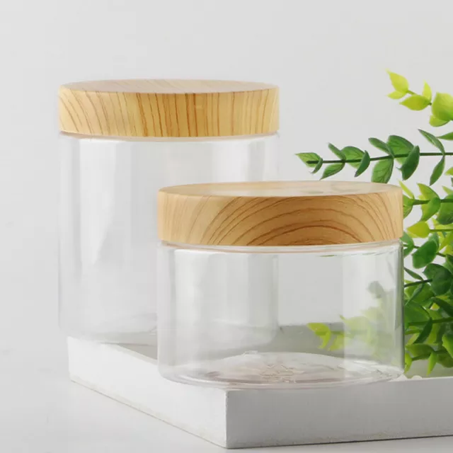 Empty Clear Jar Container With Plastic Imitation Wood Lid Plastic Storage Bot_DF