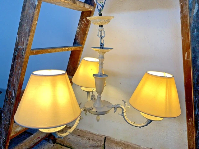 Retro vintage architectural white metal 3 arm ceiling light pendant with shades