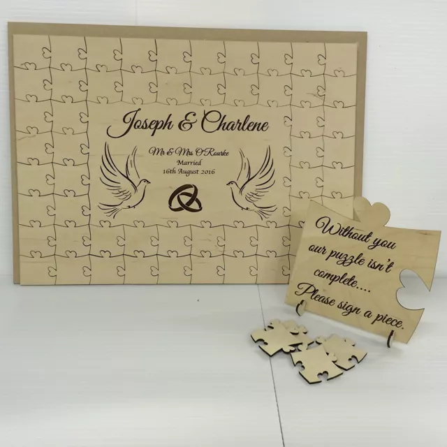 Personalised doves wooden wedding guest book jigsaw puzzle anniversary gift