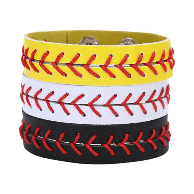 Handmade Baseball Leather Wrap Bracelet Softball Keychains Sports Jewelry