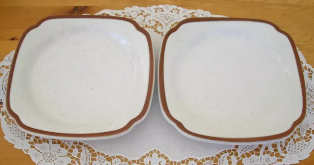 Vintage Syracuse China Restaurant Beige Brown Speckle 7 1/2"  Sq Plates ~Setof2