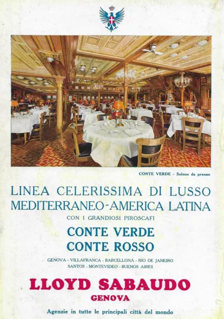 1929 * Pubblicità Originale "Lloyd Sabaudo - Piroscafi Conte Verde e Rosso" in P