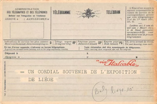 Cpa Belgique Un Cordial Souvenir De L'exposition De Liege Telegramme