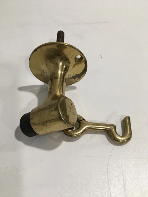 Vintage Brass Door Stop With Hook 2