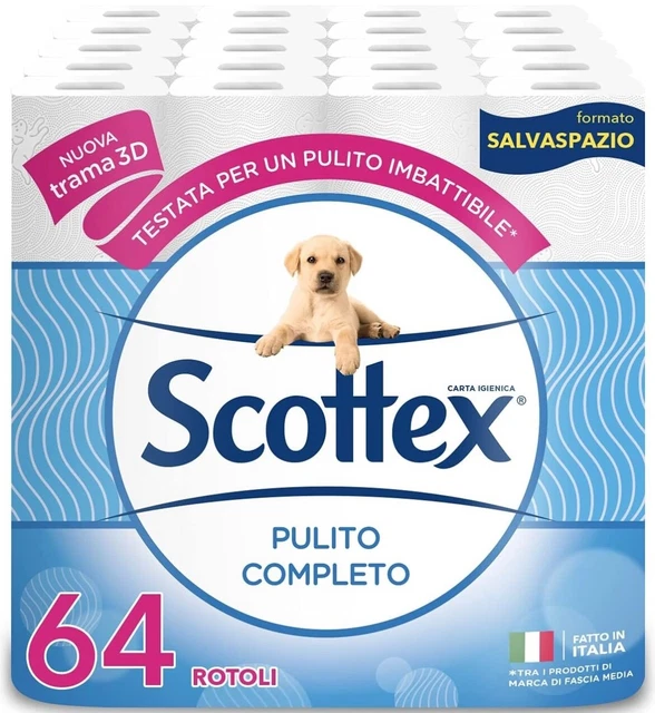 Scottex Carta Igienica Pulito Completo Salvaspazio, Confezione da 64 Rotoli