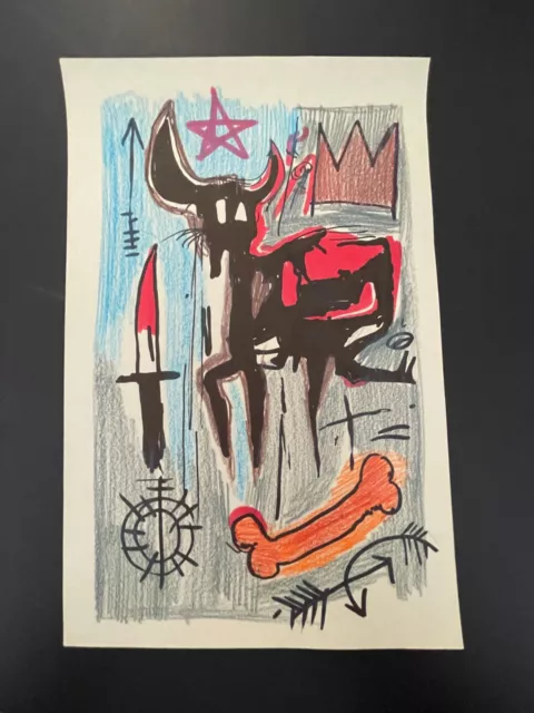 Jean-Michel Basquiat SAMO Abstract Art Painting on Paper  13" x 8.25"