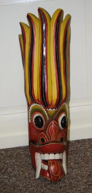 Seltene Kriegs-Maske Holz 70cm XXL Handgearbeitet Maori Wandschild Sri Lanka